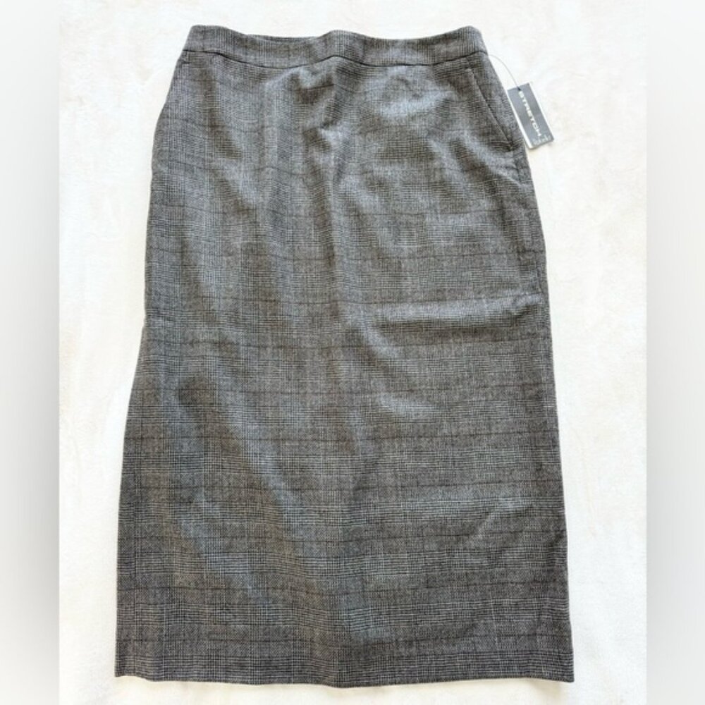 Rafaella Preppy Equestrian Vintage Wool Plaid Midi Brown Office Skirt Sz 12 NWT